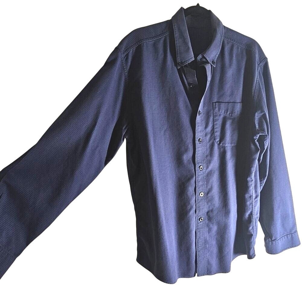 LL Bean Men's Collared Button Up Cotton Shirt Blue & Black XL